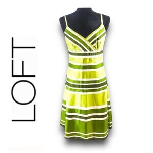 ANN TAYLOR VINTAGE Lime Green and Green stripe Slip Dress A Line  4